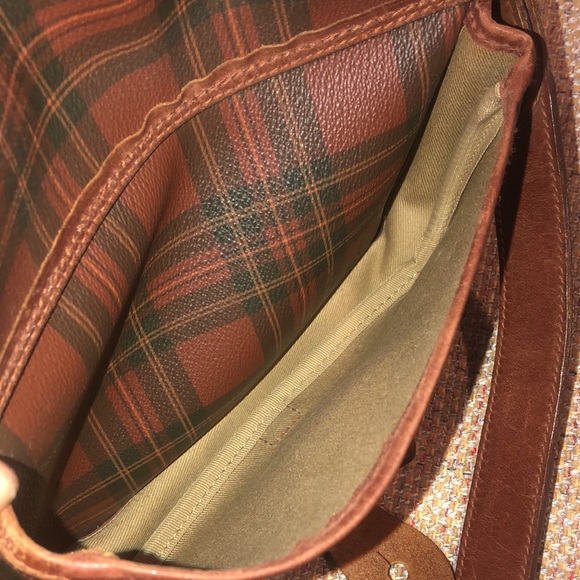 W RALPH LAUREN Brown Tartan Plaid Multi Pocket Tote Crossbody Shoulder Bag - Picture 16 of 17